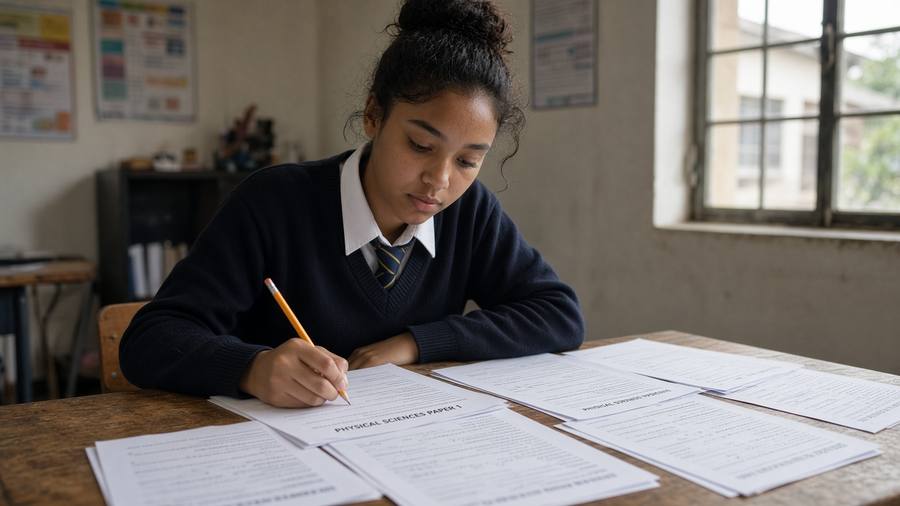 Grade 12 student working through past exam papers