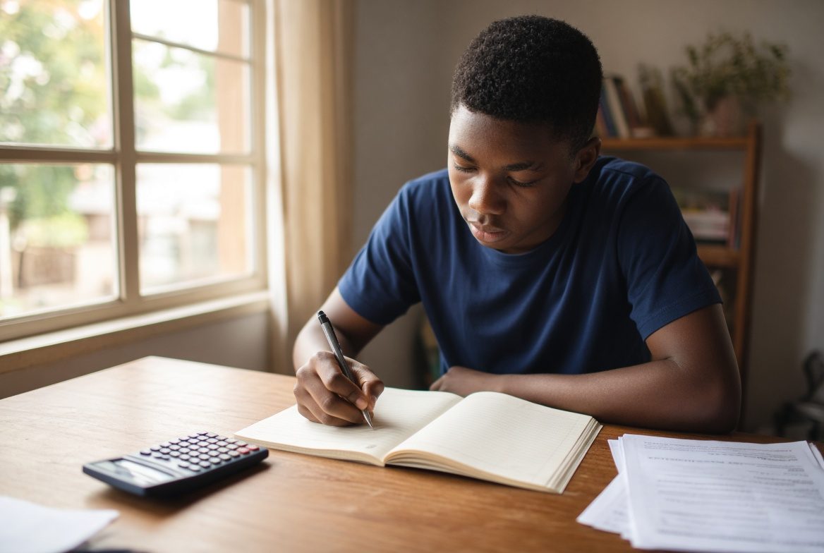 High school student completing daily homework