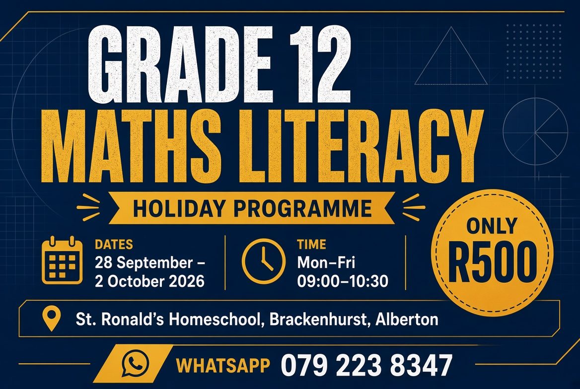 Grade 12 Maths Literacy holiday programme poster – 28 September to 2 October 2026, R500